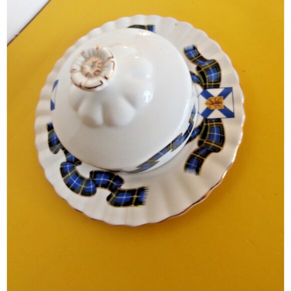 Royal Albert Nova Scotia Tartan Round Butter Dish c.1960s Bone China - Picture 5 of 10